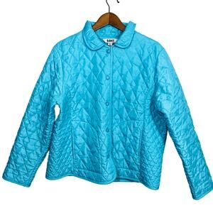 Vintage 80s Blast Quilted Granny Jacket Long Sleeve Teal Blue Hipster Cute - L